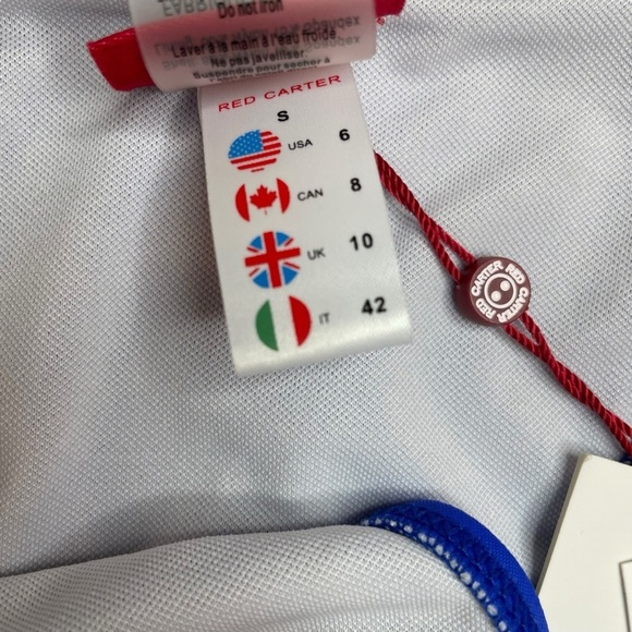 Red Carter Bikini Moonstone Triangle Top & Voyage Blue Tie Side Bottoms Small - Picture 10 of 11